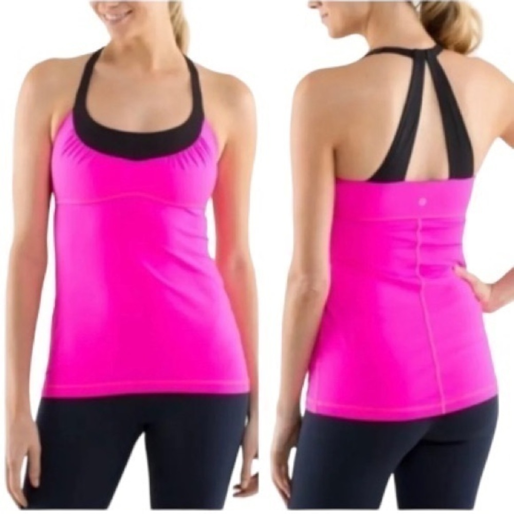 Lululemon Pink Black Scoop Me Up Tank II Medium